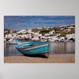 Port and harbour area with Greek fishing boats Poster
