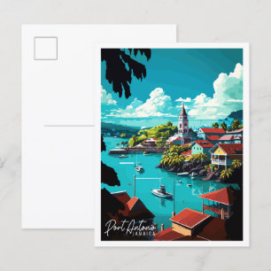 Port Antonio Jamaica vintage travel illustration Postcard
