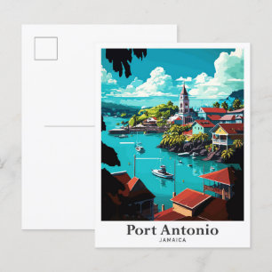 Port Antonio Jamaica Vintage Travel Illustration Postcard