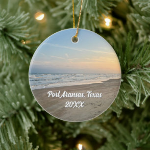 Port Aransas Beach Sunset Texas Photography Ceramic Tree Decoration