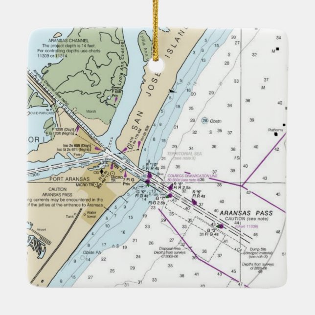 Port Aransas Chart Ceramic Ornament (Back)