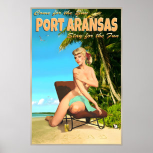 Port Aransas Mustang Island Texas Retro Travel Poster