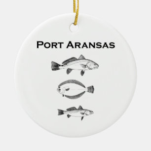 Port Aransas Saltwater Fish - Fishing Logo Ceramic Tree Decoration