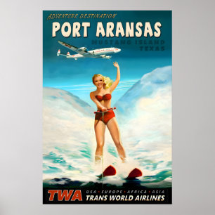 PORT ARANSAS Texas New Original Water Ski TWA Poster