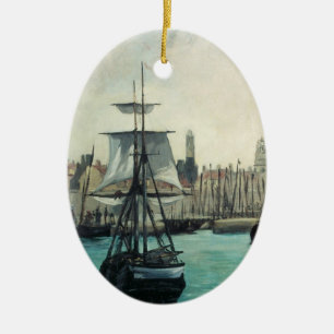 Port at Calais by Manet, Vintage Impressionism Art Ceramic Tree Decoration