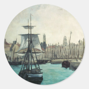 Port at Calais by Manet, Vintage Impressionism Art Classic Round Sticker