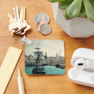 Port at Calais by Manet, Vintage Impressionism Art Key Ring
