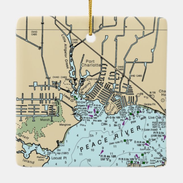 Port Charlotte Florida Chart Ceramic Ornament (Back)