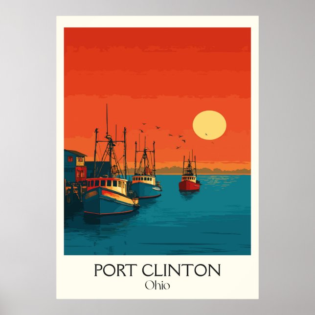 Port Clinton Lake Erie Sunset Walleye Capital Art Poster (Front)