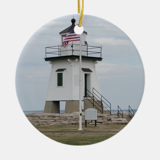 Port Clinton Lighthouse on a  Ceramic Tree Decoration (Front)