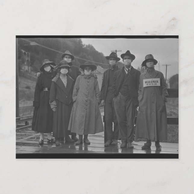 Port du masque pendant la Grippe espagnole 1918 Postcard (Front)
