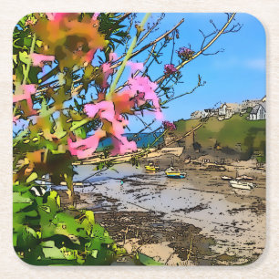 Port Isaac Cornwall Harbour Fisherman’s Friends    Square Paper Coaster