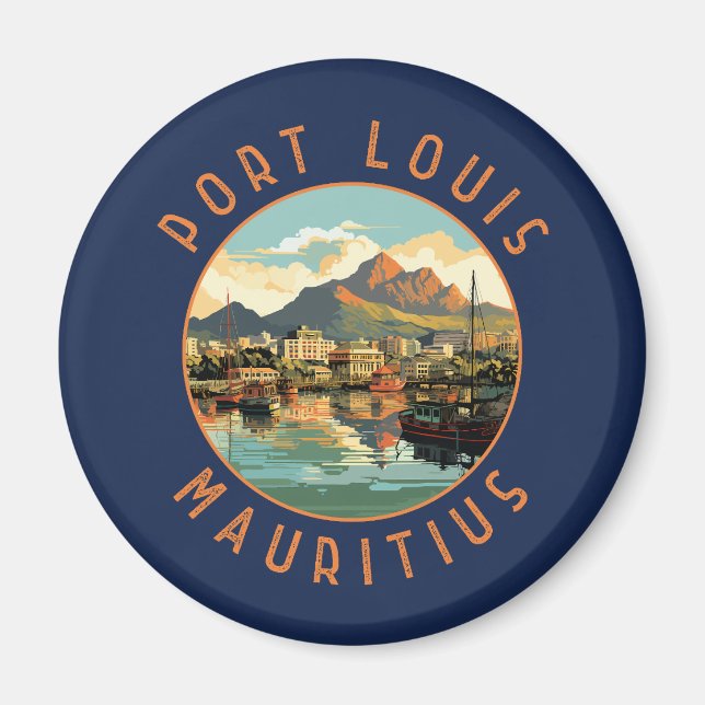 Port Louis Mauritius Retro Distressed Circle Magnet (Front)
