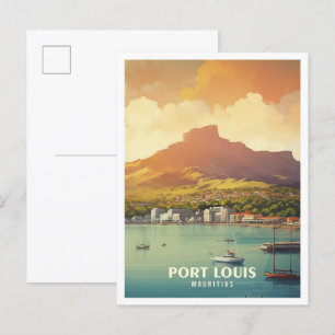 Port Louis Mauritius Vintage Travel Illustration Postcard