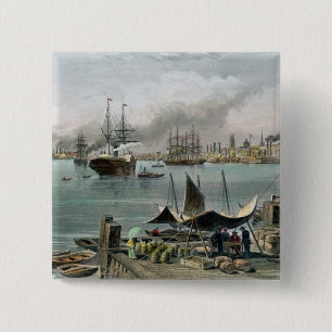 Port of New Orleans, engraved by D.G. Thompson 15 Cm Square Badge