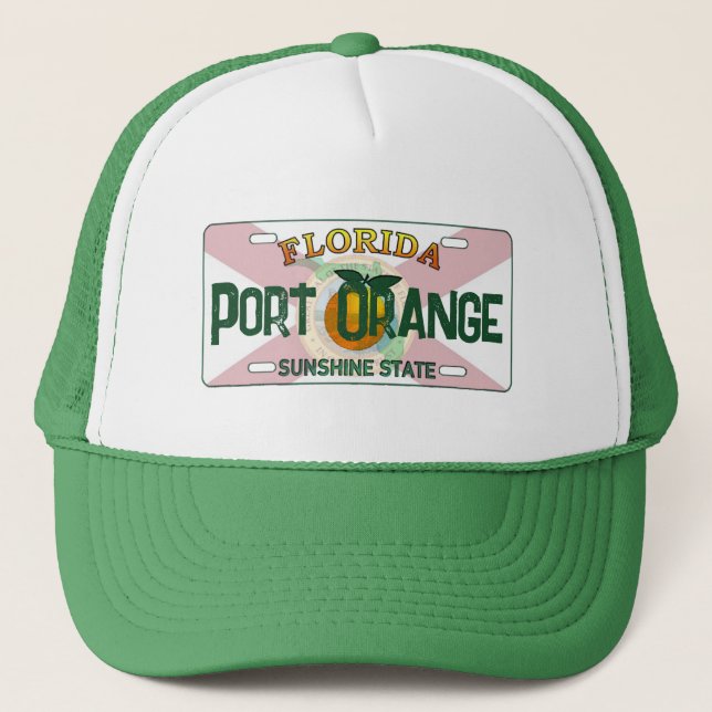 Port Orange Florida flag license plate hat (Front)