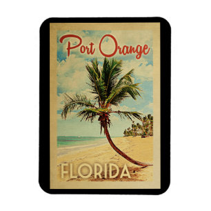Port Orange Palm Tree Vintage Travel Magnet