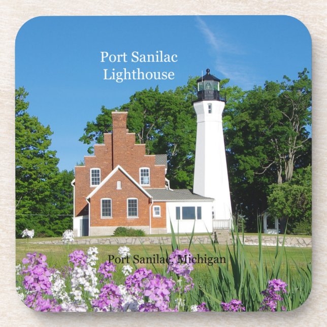 Port Sanilac Lighthouse set of 6 plastic coasters (Front)