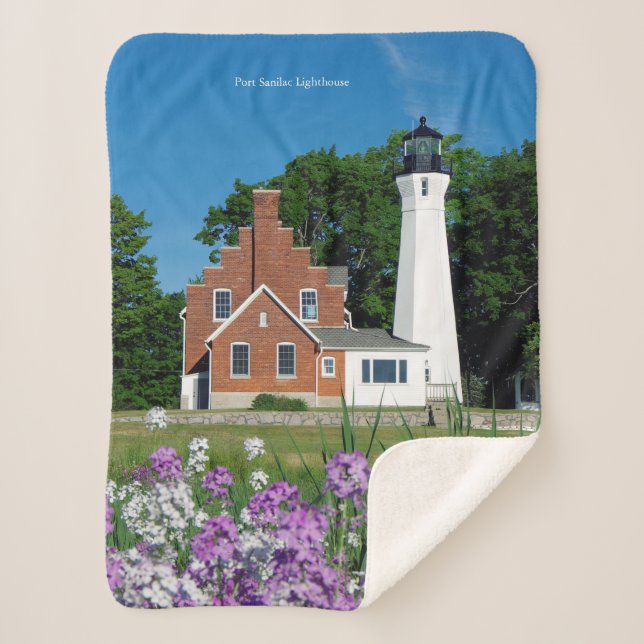 Port Sanilac Lighthouse sherpa blanket (Front)