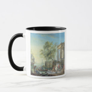 Port Scene with Setting Sun (oil on canvas) Mug
