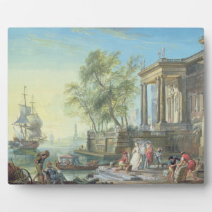 Port Scene with Setting Sun (oil on canvas) Plaque