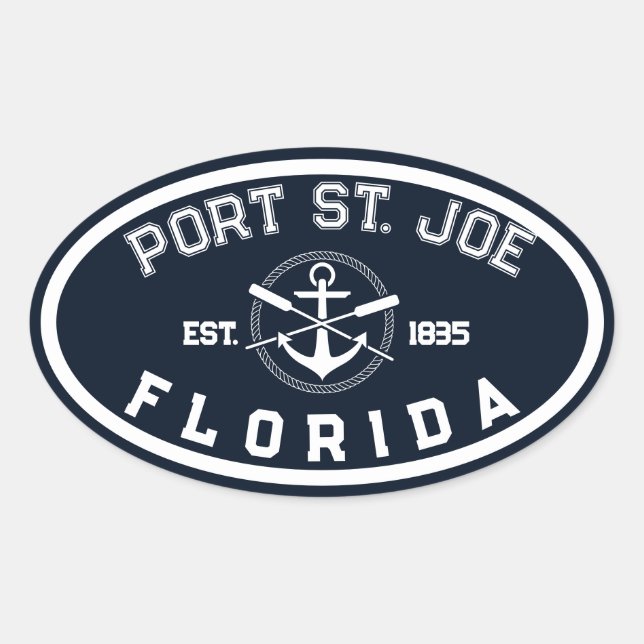 Port St. Joe Florida Beaches Navy Oars Anchor Oval Sticker (Front)