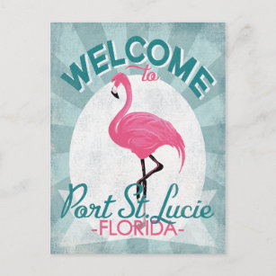 Port St Lucie Florida Pink Flamingo Retro Postcard