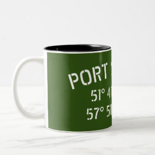 Port Stanly Longitude and Latitude Two-Tone Coffee Mug