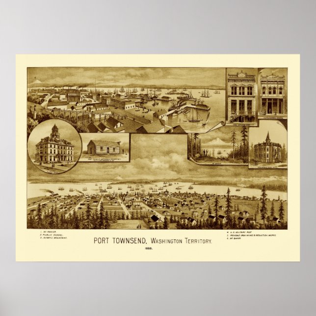 Port Townsend Washington Panoramic Map 1888 Poster (Front)
