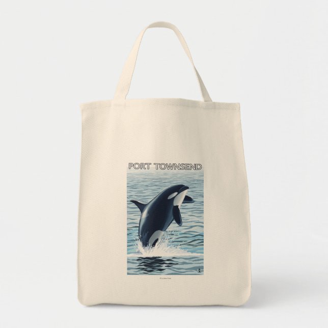 Port Townsend, WashingtonOrca Jumping Tote Bag (Front)
