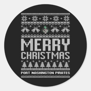 Port Washington Pirates Logo Merry Christmas Ugly Classic Round Sticker