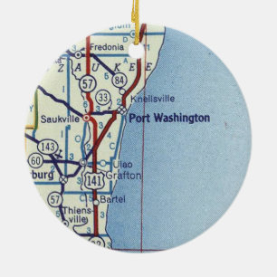 Port Washington WI Map Ceramic Tree Decoration