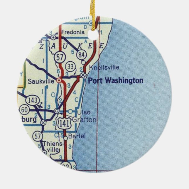 Port Washington WI Map Ceramic Tree Decoration (Back)