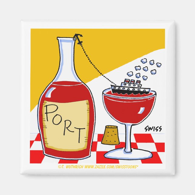 Port Wine Tasting Party Favor Cartoon Funny Magnet (Front)