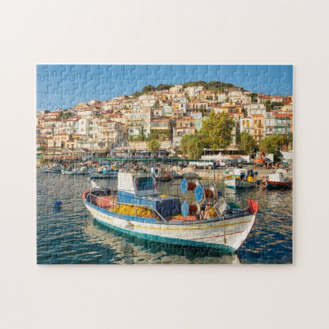 Port with fishing boats in Plomari, Lesvos, Greece Jigsaw Puzzle (Horizontal)