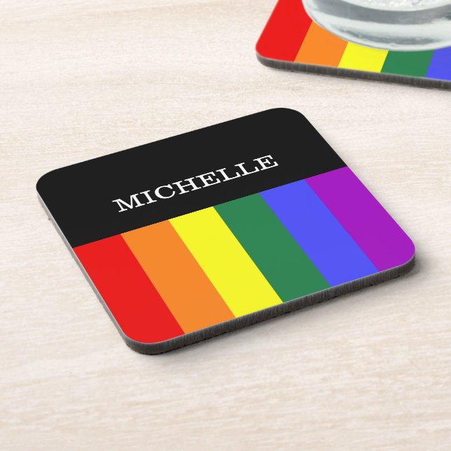 Porta Copos Orgulho Gay Rainbow Personalizado Coaster (Left Side)
