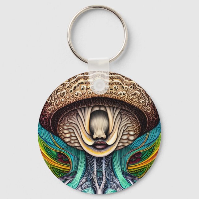 Portait of a Mushroom With Human Features  Key Ring (Front)