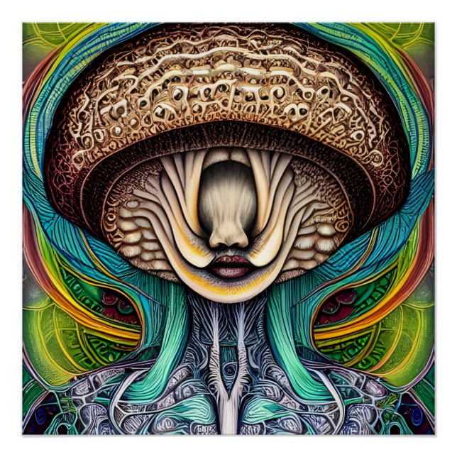 Portait of a Mushroom With Human Features Poster (Front)