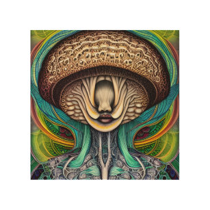 Portait of a Mushroom With Human Features Wood Wall Art
