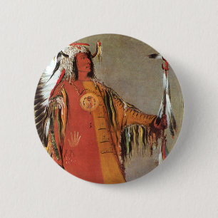 Portait of Indian Chief Mato-Tope by George Catlin 6 Cm Round Badge