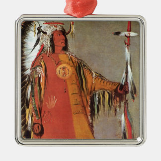 Portait of Indian Chief Mato-Tope by George Catlin Metal Tree Decoration