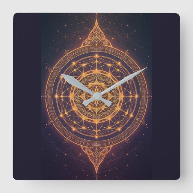 Portal of the Infinite Light – A Sacred Mandala Square Wall Clock (Front)