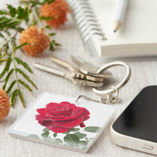 Porte-clés Cartes De Visite Rose rouge peinture Key Ring