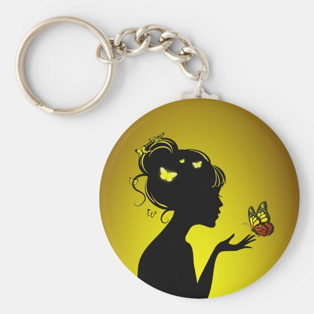 Porte-clés La femme papillons jaunes Key Ring (Front)