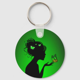 Porte-clés La femme papillons verts Key Ring