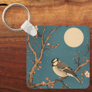 Porte-clés Moonlit Bird on Blossom Branch Key Ring