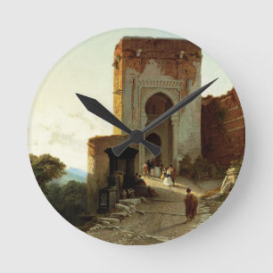 Porte de Justice, Alhambra, Granada (oil on canvas Round Clock