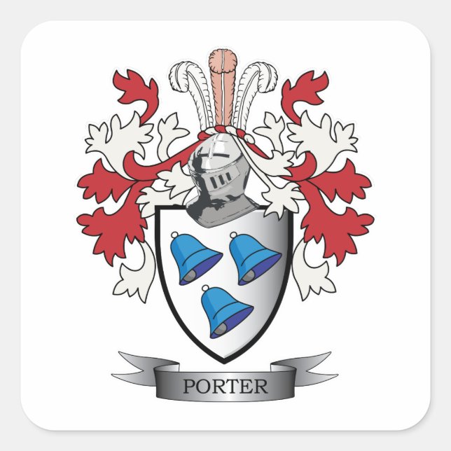 Porter Family Crest Coat of Arms Square Sticker (Front)