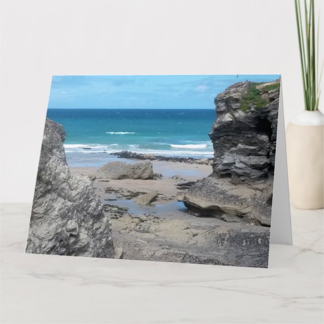 Porth Beach Newquay Cornwall Photograph Card (Front)