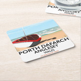 Porth Dafarch, Anglesey vintage travel poster Square Paper Coaster